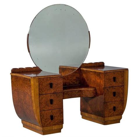 Round dressing table decorative mirrors. Burled Wood Art Deco Vanity with Round Mirror For Sale at ...