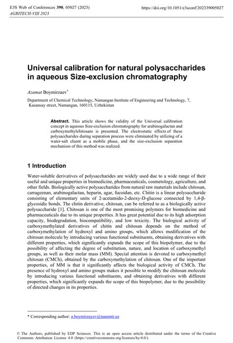Pdf Universal Calibration For Natural Polysaccharides In Aqueous Size