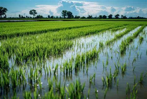 Premium Ai Image Flooded Rice Fields