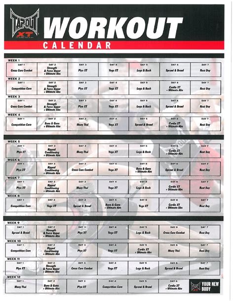 Tapout Xt Workout Calendar Training Schedule Workout Schedule