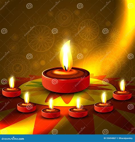 Beautiful Shiny Happy Diwali Diya Colorful Rangoli Royalty Free Stock