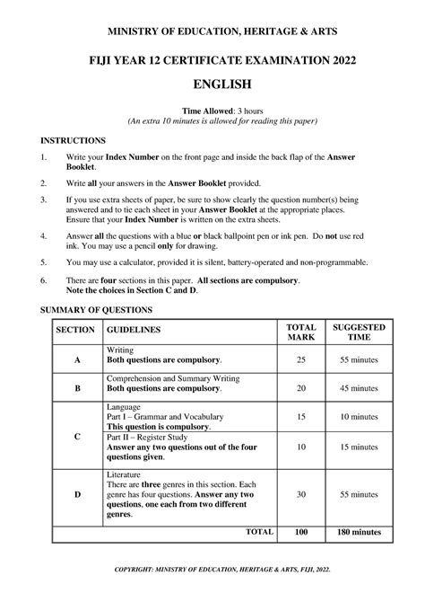 Y12 English QP - Past YEAR papers - MINISTRY OF EDUCATION, HERITAGE