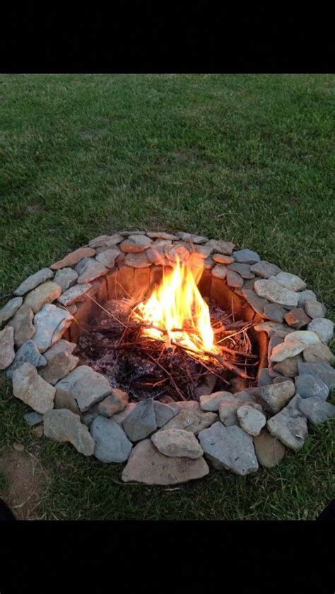 Creek Rocks And Bricks Make A Great Fire Pit Outdoor Diy