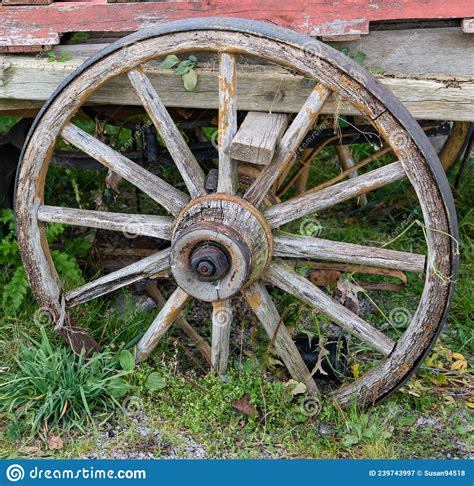 Old Wooden Wheel On A Carriage Spokes Stock Image Image Of Tire