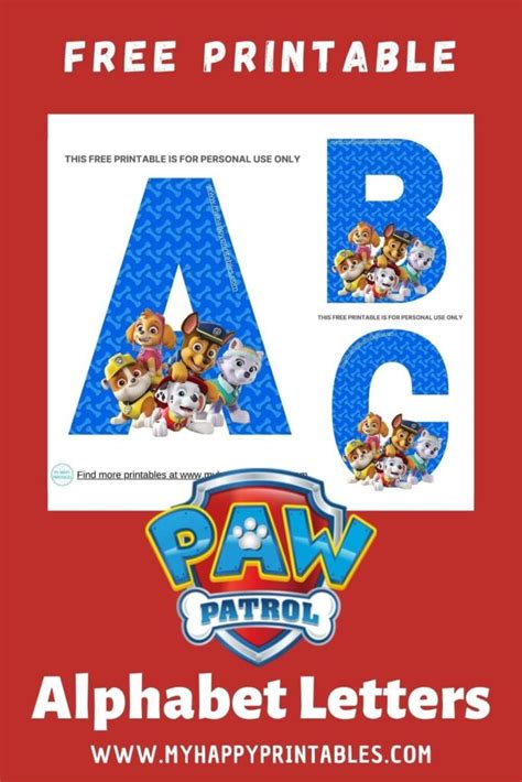 Free Printable Paw Patrol Alphabet My Happy Printables