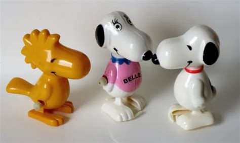 Vintage Snoopy Girl Friend Belle And Woodstock Orig Windup Toys 50