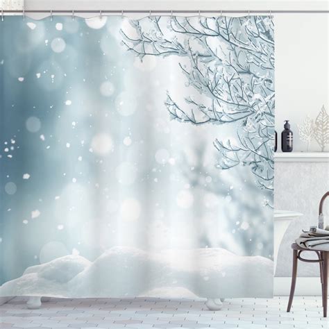 Ambesonne Winter Shower Curtain Christmas Time Tree Snow 69wx70l