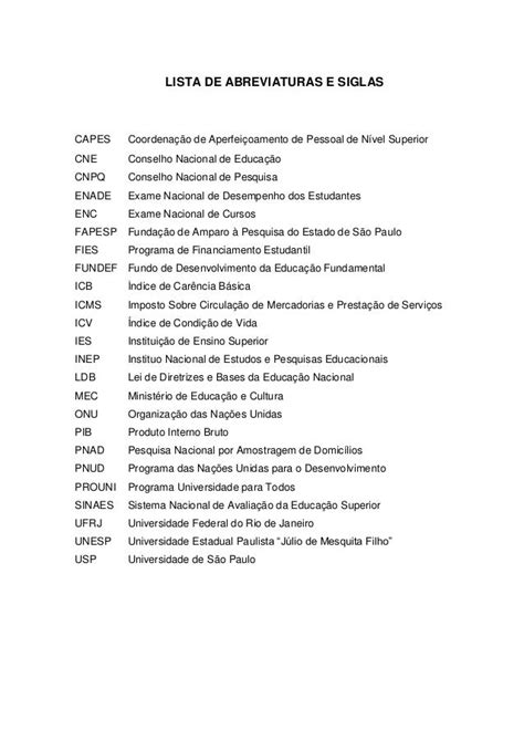 Lista De Abreviaturas E Siglas Tcc Como Fazer E Abnt Normas Abnt Images