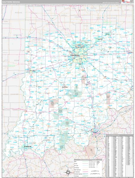 Indiana Southern Wall Map Premium Style By Marketmaps