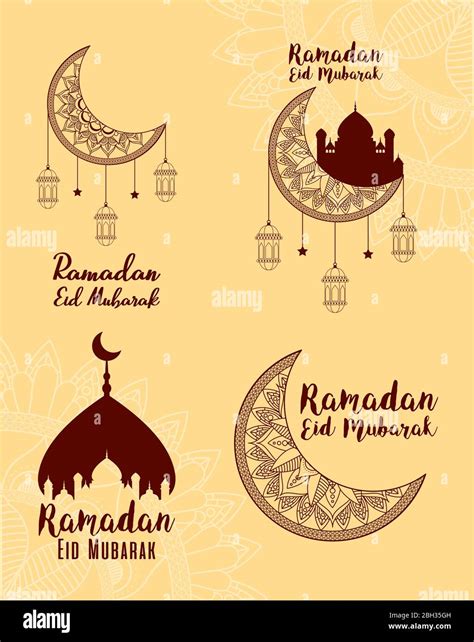 Eid Mubarak Celebration With Set Icons Stock Vector Image And Art Alamy