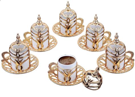 Amazon Com Premium Porcelain Turkish Coffee Cups Set Of 6 And Saucers