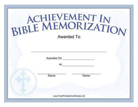 Bible Memorization Achievement Certificate Template Download Printable