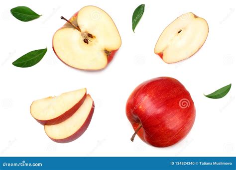 Red Apples With Slices Isolated On White Background Top View Stock
