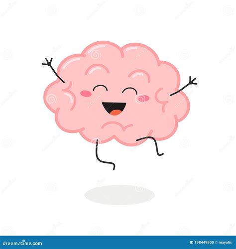 Happy Excited Cartoon Brain Character Vector Illustration Stock Vector