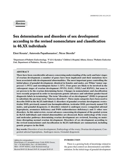Pdf Sex Determination And Disorders Of Sex Development According To