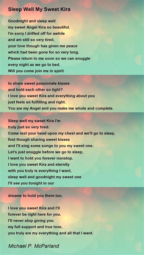 Sleep Well My Sweet Kira Poem By Michael P Mcparland Poem Hunter