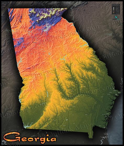 Topographic Georgia State Map Vibrant Physical Landscape