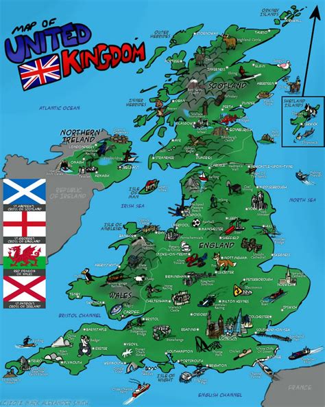 Tourist Illustrated Map Of United Kingdom United Kingdom Europe Mapsland Maps Of The World