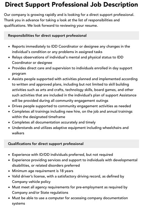 Direct Support Professional Job Description Velvet Jobs