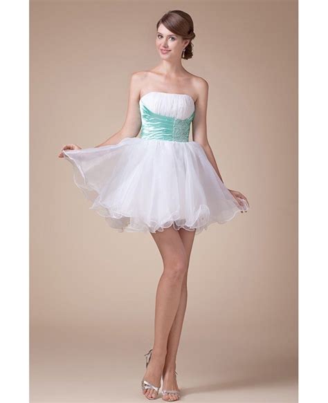 A Line Strapless Short Tulle Prom Dress With Beading Op4542 1121