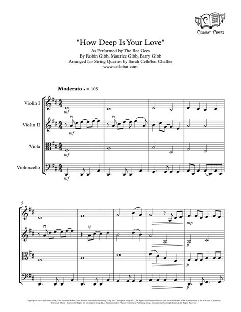 How Deep Is Your Love Sheet Music The Bee Gees String Quartet