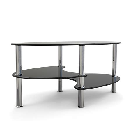 Modern coffee table with oval glass top. Elm 38 Inch Oval Two Tier Black Glass Coffee Table