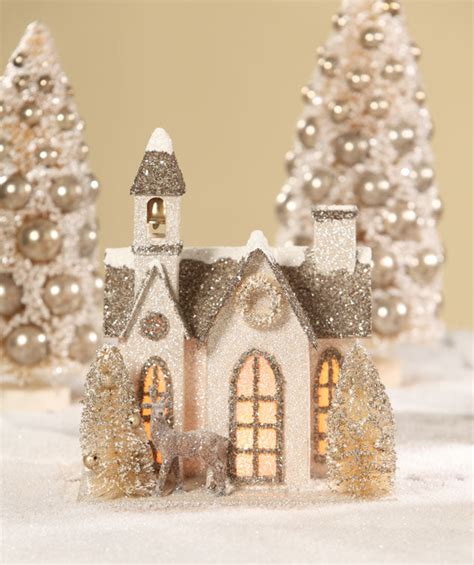 Bethany Lowe Christmas Glitter Church The Old Church Putz House