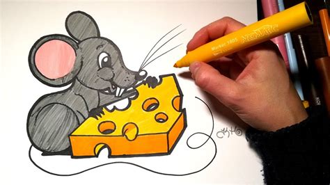 3) if you're going for a painted style, don't worry about how neat it looks, especially when it's. HOW TO DRAW a Mouse with cheese - Coloring with markers ...