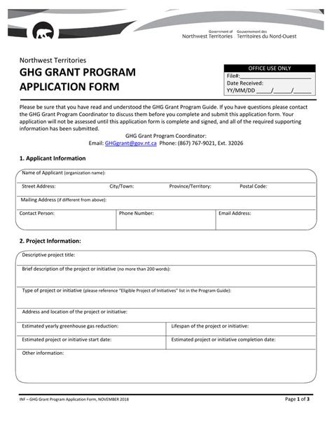Northwest Territories Canada Ghg Grant Program Application Form