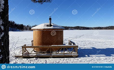 The Sauna Cabin Is Ready By The Frozen Lake Stock Image Image Of