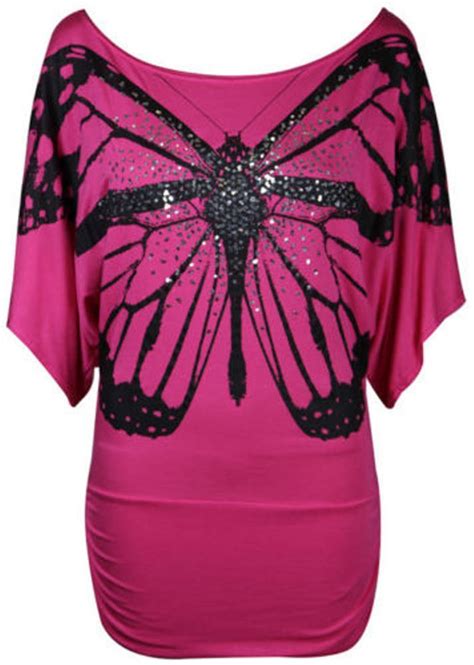 Womens Ladies Plus Size Short Sleeve Butterfly Sequin Off Shoulder
