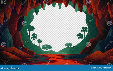 Jungle Vector Landscape Cave Landscape With An Underground Red River