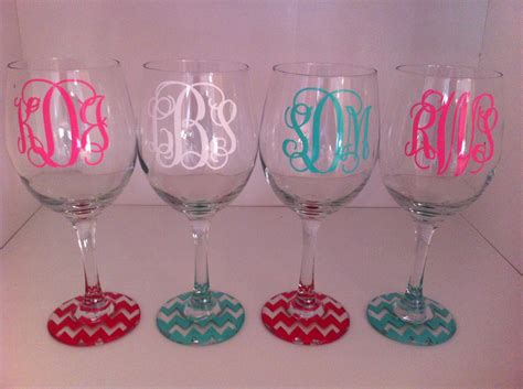 Set Of 4 Monogrammed Wine Glasses With By Monogramsandmore2