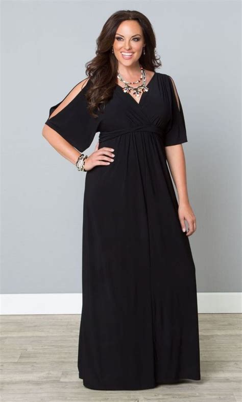 Kiyonna Plus Size 4x Maxi Black Gown Seamless Ease Style Cold Shoulder