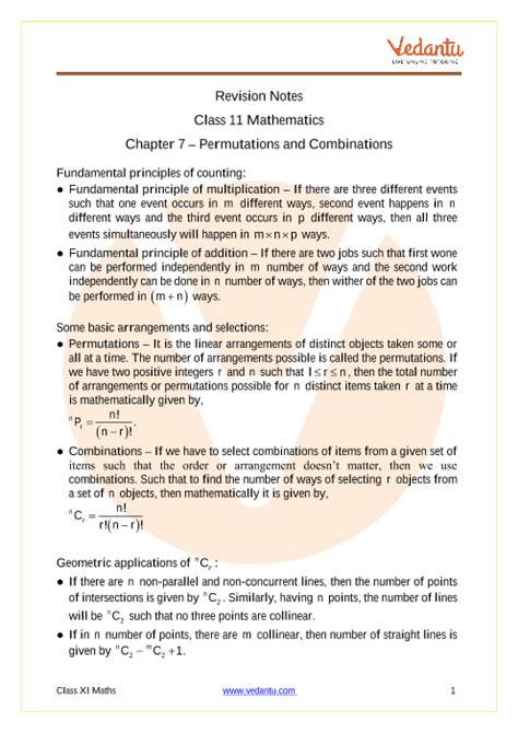 Permutations And Combinations Class 11 Notes Cbse Maths Chapter 7 Pdf