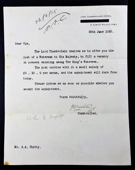 Letter To A A Chitty Lord Chamberlain 1925 Ldmrd 00244 Ehive