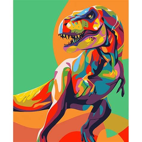 Rainbow Dinosaur Stretched Canvas Extra Large Paint By Numbers Craft