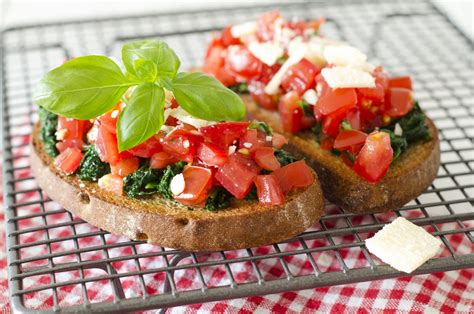 Spinach Garlic Bruschetta Recipe With Red Bell Pepper Sauce By Archana