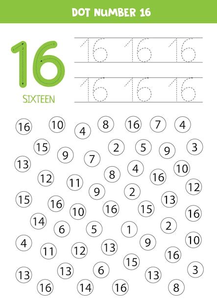 Premium Vector Find And Dot Number Sixteen Learning Number 16 With