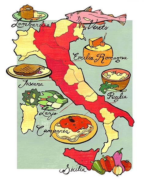 Italian Food Map иллюстрации Pinterest Inspiration