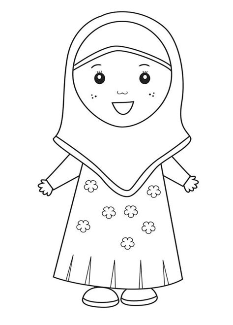 Mewarnai Anak Muslim 27 Gambar Mewarnai Anak Muslim Perempuan Paling
