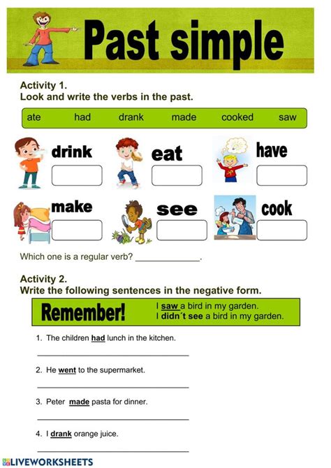 The Past Simple Worksheet With Pictures And Words To Help Students