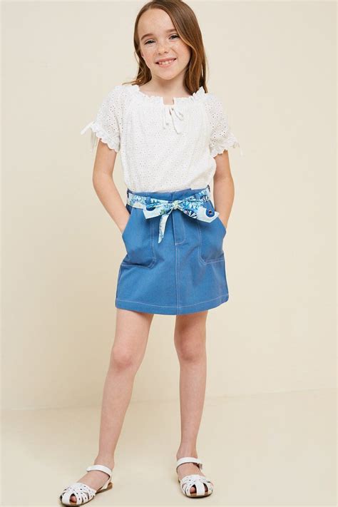 Contrast Tie Denim Mini Skirt In 2021 Girls Denim Skirts Denim Skirt