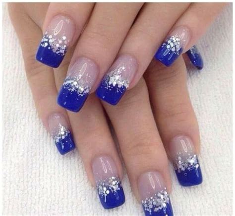 86 Royal Blue Coffin Blue French Tip Nails Nuage Detoiles