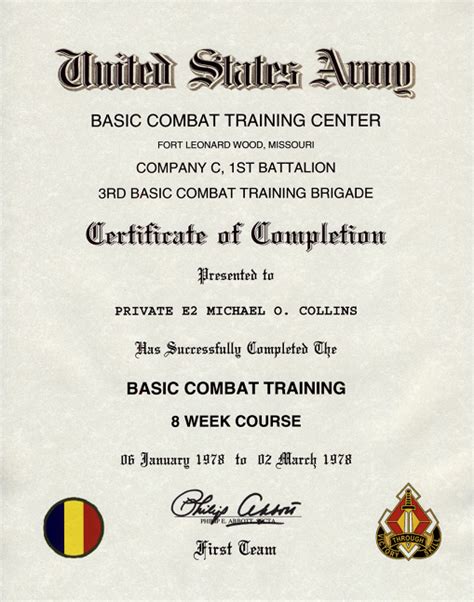 Army Basic Combat Training Flw Certificate