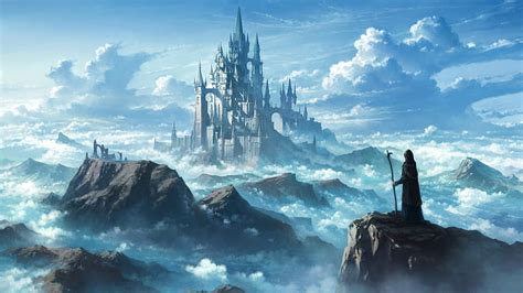 Hd Wallpaper Sky Castle Wanderer Fantasy Landscape Fantasy Art