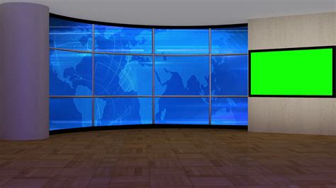 News Tv Studio Set Virtual Green Screen Background Loop Stock Images