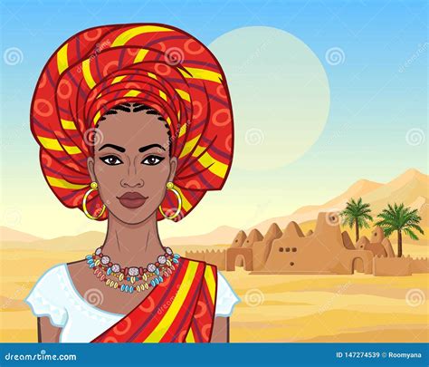 African Beauty Animation Portrait Of The Beautiful Black Woman In A Turban And Ancient Clothes