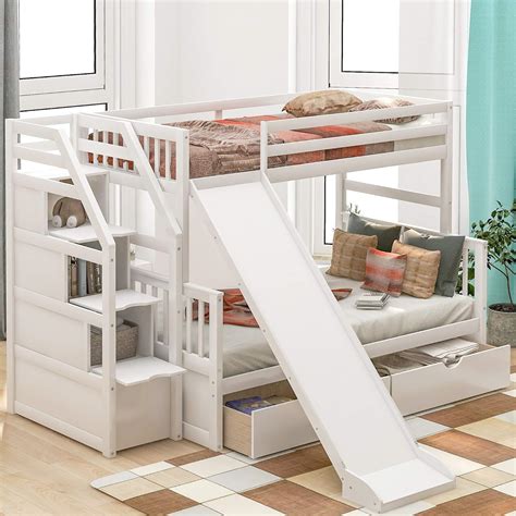 Twin Over Full Bunk Bed With Slide Loft Beds For Small Spaces