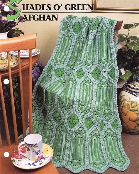 Shades O Green Afghan Crochet Pattern Blanket Throw Annies Attic